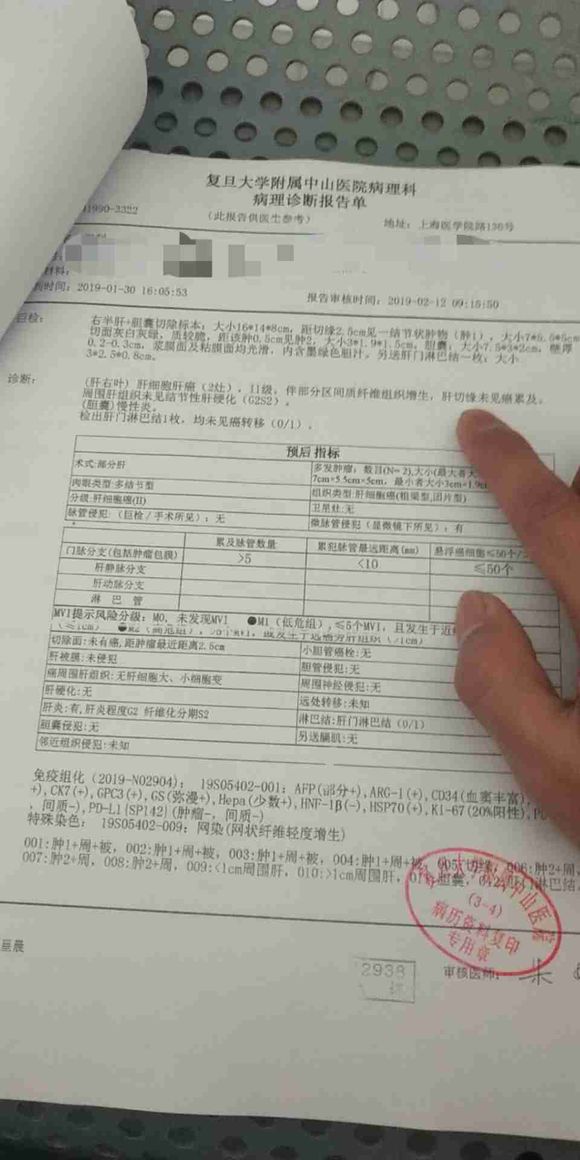今天我弟帮忙拿到老公的病理报告